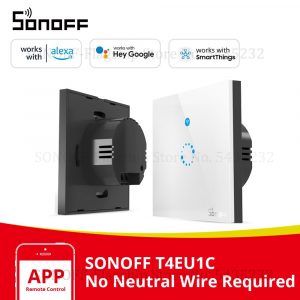 Itead SONOFF T4EU1C No Neutral Wire Required Switch Wifi Smart Wall Touch Light Switch Single Fire Wire Switch e-Welink Control 1