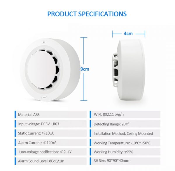 Smart Home Security Alarms Tuya App Connected WiFi Smoke Alarm Detector 6