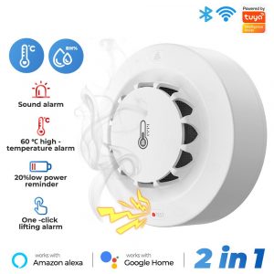 WiFi Smoke Detector Sensor Alarm Fire Smoke with Temperature Humidity Detection 80dB Sound for Alexa Google Home Tuya Smart Life 1