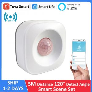 Tuya WIFI PIR Motion Sensor Detector Movement Alarm Smart Life APP Wireless Home Automation System Work with Alexa Routine Set 1