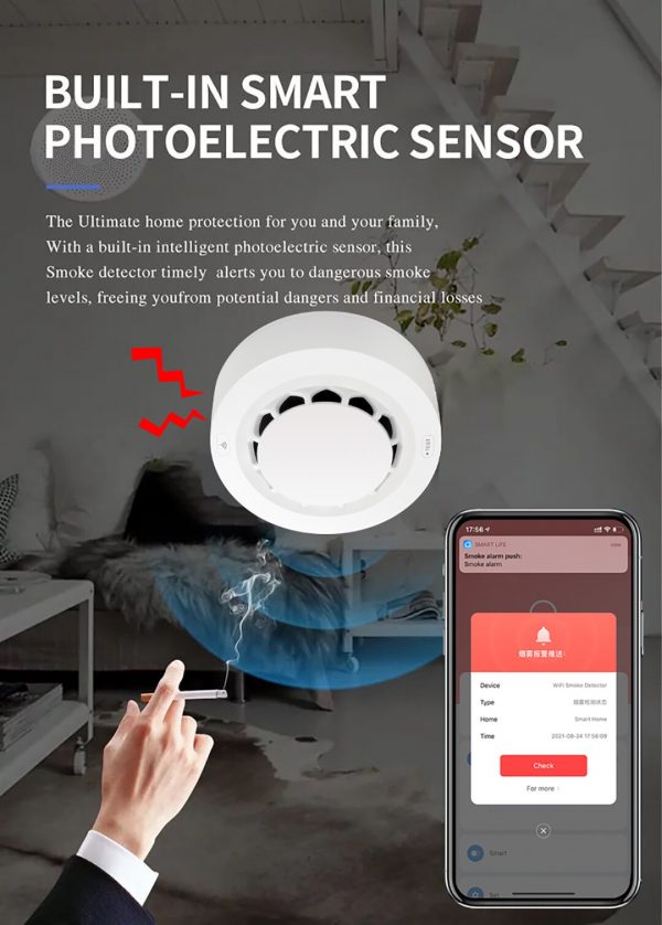 Smart Home Security Alarms Tuya App Connected WiFi Smoke Alarm Detector 2